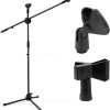 MS-150c Microphone Stand, Tripod Mic Stand Boom with Mic Clips, Height Adjustable, Light Weight, Black