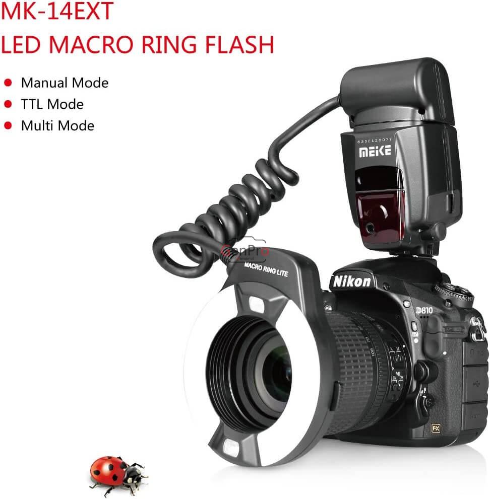 Meike MK-14EXT ITTL TTL LED Macro Ring Flash Light For Nikon D4 D800 D5200 D7100 Photography