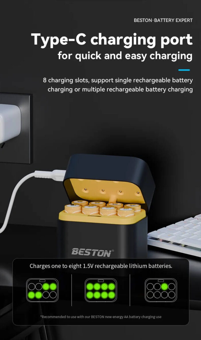 BESTON Li-ion AA 8 Slot 1.5V Battery Charger M7036 Type C - Image 3
