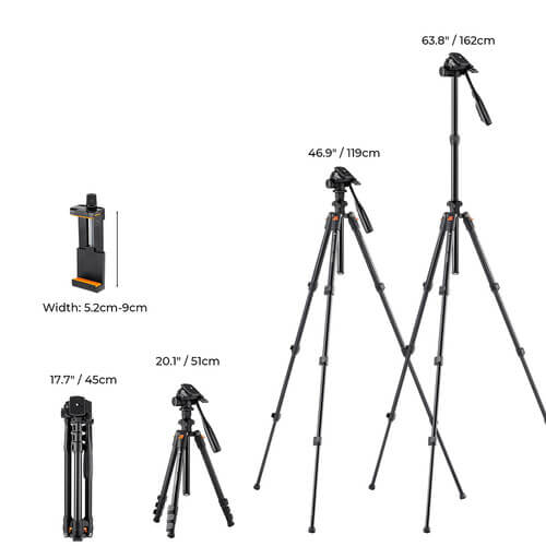 K&F Concept KF09.115V1 Lightweight Video Travel O234AO+BV01 Tripod with Smartphone Clamp - Image 2