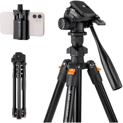 K&F Concept KF09.115V1 Lightweight Video Travel O234AO+BV01 Tripod with Smartphone Clamp - Image 3