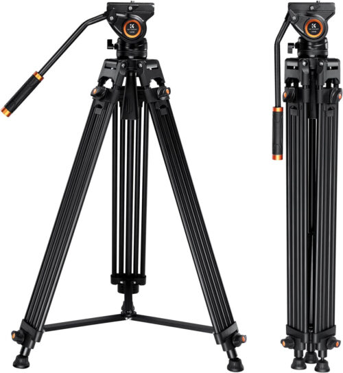 K&F Concept 72″/1.8m Heavy-Duty Aluminum Video Tripod with Fluid Head VA3+BV30 – KF09.121 Load Capacity 8kg