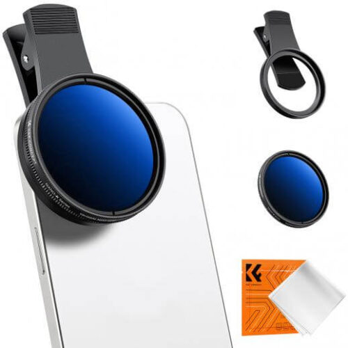 K&F Concept 52mm Clip-on ND2-400 Variable ND Filter Kit for Phone Cameras – Nano-K Series – Compatible with iPhone 15 / 14 / 13 / 12 / 11 (KF01.2639)