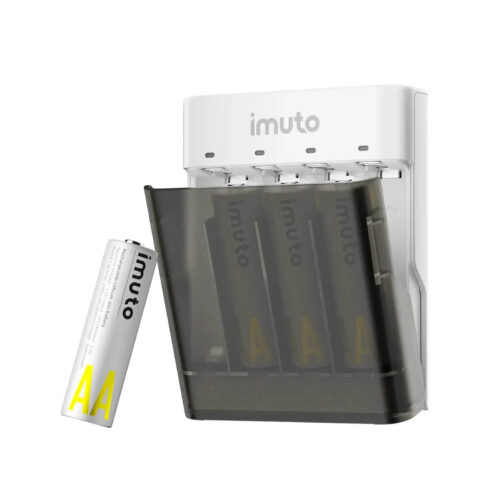 imuto TF-CD-099CE 3600mWh AA Rechargeable Lithium Batteries (4 Pack) with Power Case & Flashlight – 1.5V USB-C Charging Kit