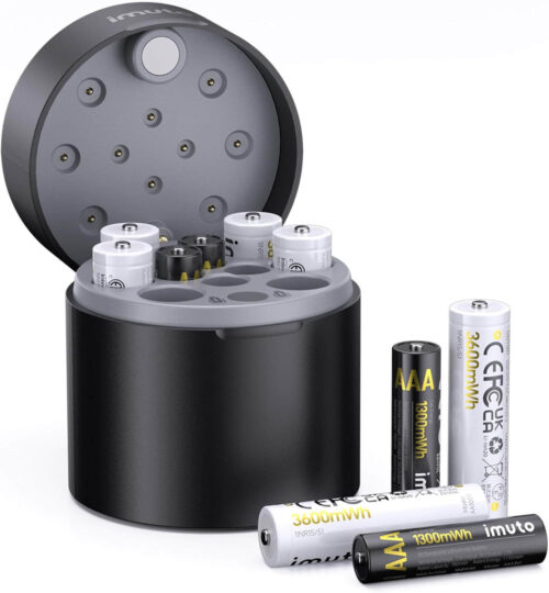 imuto TF.CD.087CE Smart Charging System – 10-Slot Charger with AA & AAA Lithium Batteries