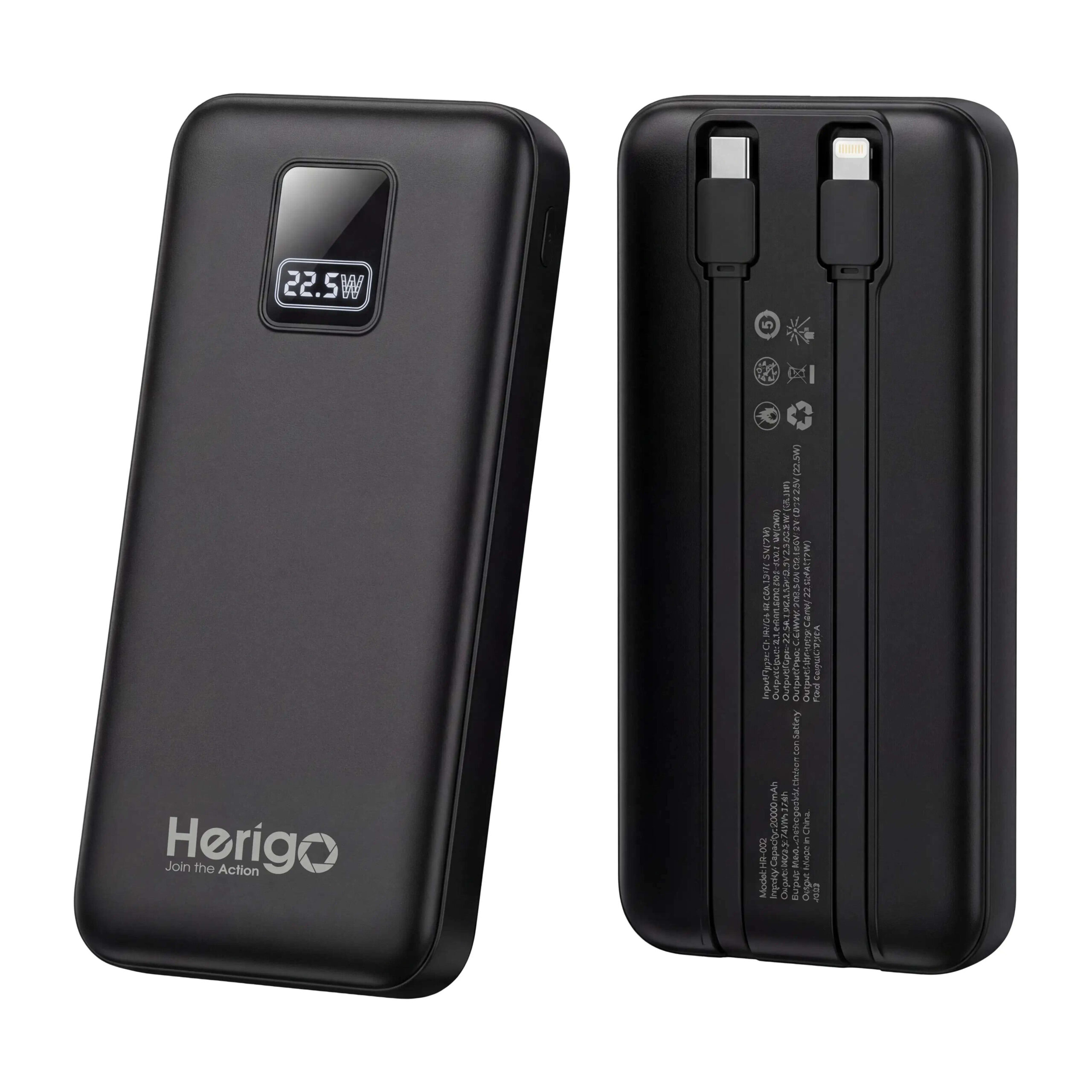 Herigo DBK HR-002 Power Bank 20000mAh – 22.5W Super Fast Charging with Built-in Cables