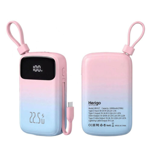 Herigo HR-017 Power Bank 10000mAh 22.5W Fast Charging with Built-in Cables and Stylish Design