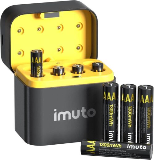imuto AAA rechargeable lithium batteries model TF-CD-011CE with fast charger 1300mAh capacity 8 high-capacity AAA batteries