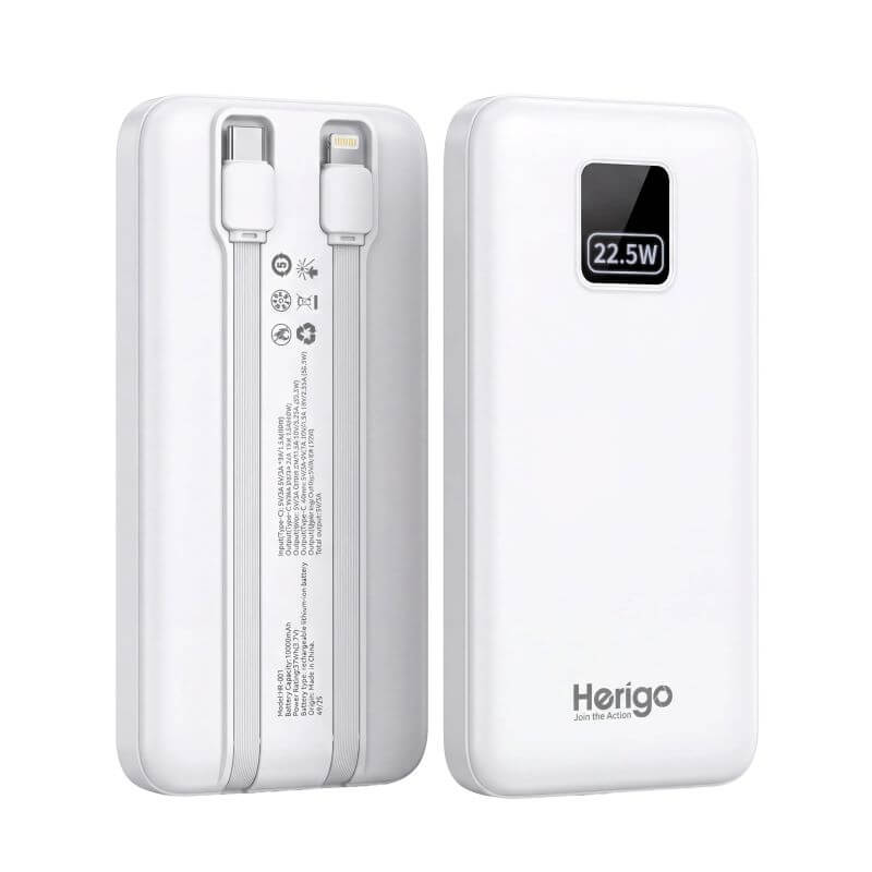 Herigo DBK HR-001 Power Bank 10000mAh – 22.5W Super Fast Charging with Built-in Cables