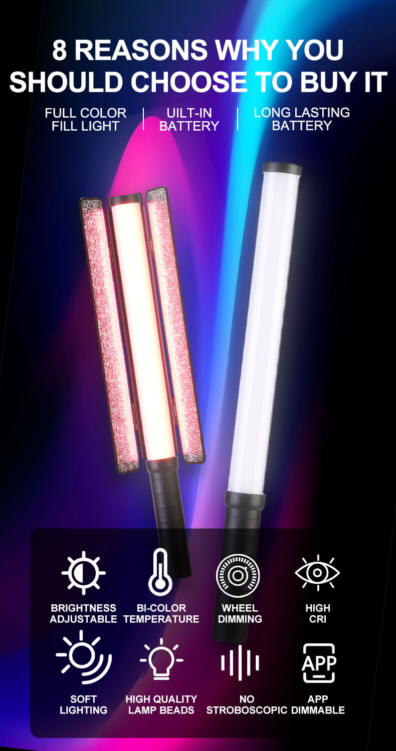 Sutefoto TW15 RGB Tube Light – 15W RGB Tube Light with Barndoors & 5000mAh Battery - Image 2
