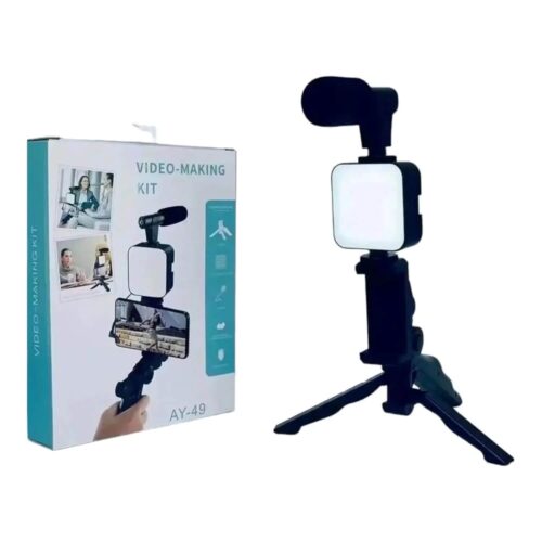 Video Making Vlog Tripod Kit AY-49 – Tripod with Microphone & LED Light for Live Broadcast