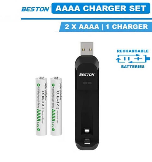 Beston C8018B AAAA Rechargeable Batteries (2-Pack) with USB Charger Kit